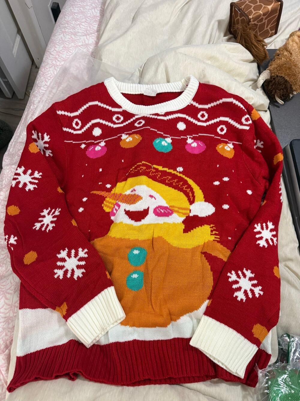 Ugly Christmas Sweater XL Red Funny Santa Eating Pizza Holiday Novelty Pullover